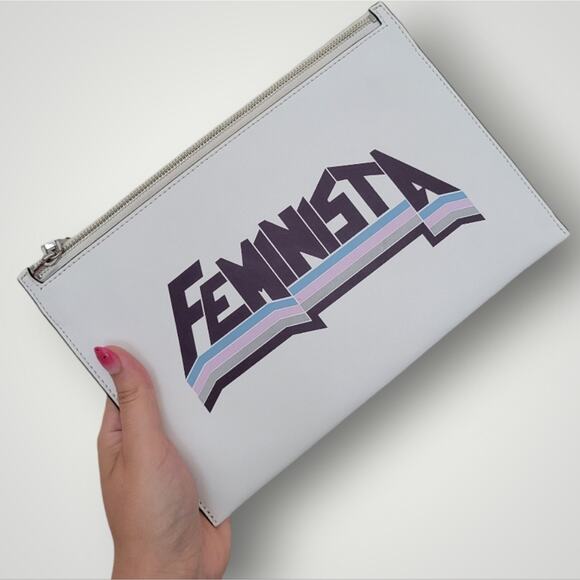 Rebecca Minkoff Handbags - Rebecca Minkoff Pouch Clutch White Feminista Superwoman Medium Zip
